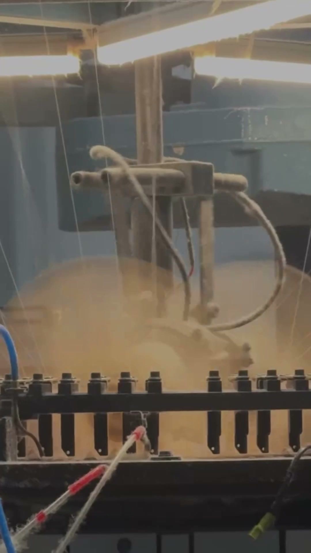 Knitting machine running coloured fabric